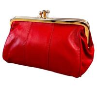 David Viggers - Leather Coin Purse - Purse for Women with Double Frame, Kiss Lock Closure, Coin Holder with Gold Metal Frame - 14cm x 8.5cm - Elegant Vintage Style Compact Clutch Bag (Bright Red)