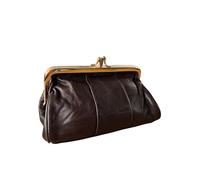 David Viggers - Leather Coin Purse - Purse for Women with Double Frame, Kiss Lock Closure, Coin Holder with Gold Metal Frame - 14cm x 8.5cm - Elegant Vintage Style Compact Clutch Bag (Dark Chocolate)