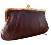 David Viggers - Leather Coin Purse - Purse for Women with Double Frame, Kiss Lock Closure, Coin Holder with Gold Metal Frame - 17cm x 10cm - Elegant Vintage Style Compact Clutch Bag (Deep Burgundy)