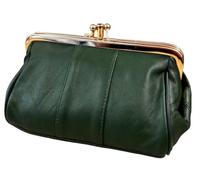 David Viggers - Leather Coin Purse - Purse for Women with Double Frame, Kiss Lock Closure, Coin Holder with Gold Metal Frame - 14cm x 8.5cm - Elegant Vintage Style Compact Clutch Bag (Racing Green)