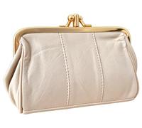 David Viggers - Leather Coin Purse - Purse for Women with Double Frame, Kiss Lock Closure, Coin Holder with Gold Metal Frame - 14cm x 8.5cm - Elegant Vintage Style (Nude)