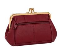 David Viggers - Leather Coin Purse - Purse for Women with Double Frame, Kiss Lock Closure, Coin Holder with Gold Metal Frame - 14cm x 8.5cm - Elegant Vintage Style (Burgundy)