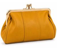 David Viggers - Leather Coin Purse - Purse for Women with Double Frame, Kiss Lock Closure, Coin Holder with Gold Metal Frame - 14cm x 8.5cm - Elegant Vintage Style (Mustard)