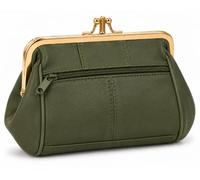 David Viggers - Leather Coin Purse - Purse for Women with Double Frame, Kiss Lock Closure, Coin Holder with Gold Metal Frame - 14cm x 8.5cm - Elegant Vintage Style (Dark Green)