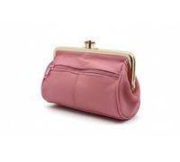 David Viggers - Leather Coin Purse - Purse for Women with Double Frame, Kiss Lock Closure, Coin Holder with Gold Metal Frame - 14cm x 8.5cm - Elegant Vintage Style Compact Clutch Bag (Pink)