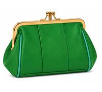 David Viggers - Leather Coin Purse - Purse for Women with Double Frame, Kiss Lock Closure, Coin Holder with Gold Metal Frame - 14cm x 8.5cm - Elegant Vintage Style (Bright Green)