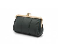 David Viggers - Leather Coin Purse - Purse for Women with Double Frame, Kiss Lock Closure, Coin Holder with Gold Metal Frame - 14cm x 8.5cm - Elegant Vintage Style Compact Clutch Bag (Very Dark Green)
