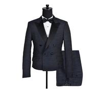 David WeJ Alfredo Cropped Double Breasted Jacquard Wave Print Tuxedo - Navy Blue - 50