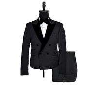 David WeJ Alfredo Cropped Double Breasted Velvet Peak Lapel Tuxedo- Black - 50