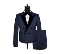 David WeJ Alfredo Cropped Double Breasted Velvet Peak Lapel Tuxedo- Navy - 54
