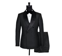 David WeJ Alfredo Double Breasted Shawl Lapel Dotted Jacquard Tuxedo- Black - 48