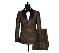 David WeJ Alfredo Double Breasted Shawl Lapel Dotted Jacquard Tuxedo - Brown - 48