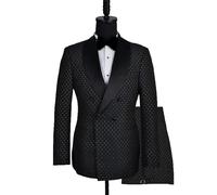 David WeJ Alfredo Double Breasted Shawl Lapel Dotted Jacquard Tuxedo - Navy - 48