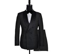 David WeJ Alfredo Double Breasted Shawl Lapel Dotted Jacquard Tuxedo - Navy - 52