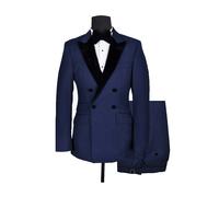 David WeJ Alfredo Dress Double Breasted Velvet Peak Lapel Tuxedo - Navy - 48