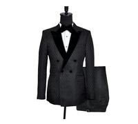 David WeJ Alfredo Retro Pattern Velvet Peak Lapel Tuxedo - Black - 48