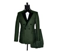 David WeJ Alfredo Retro Pattern Velvet Peak Lapel Tuxedo - Green - 46