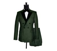 David WeJ Alfredo Retro Pattern Velvet Peak Lapel Tuxedo - Green - 52