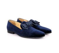 David WeJ Blue Leather Velvet Bow Tie Loafers - 44