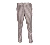 David WeJ Check Smart Trousers with Side Adjusters - Royal Cream - 40