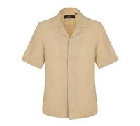 David WeJ Hugo Linen Cuban Collar Shirt - Beige - XXL
