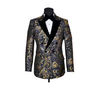 David WeJ Kensington Double Breasted Peak Lapel Jacquard - Blue Gold - 44