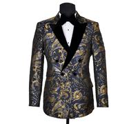 David WeJ Kensington Double Breasted Peak Lapel Jacquard - Blue Gold - 48