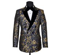 David WeJ Kensington Double Breasted Peak Lapel Jacquard - Blue Gold - 50