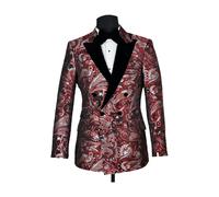 David WeJ Kensington Double Breasted Peak Lapel Jacquard - Red - 44