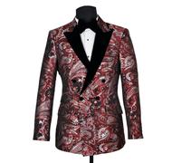 David WeJ Kensington Double Breasted Peak Lapel Jacquard - Red - 48