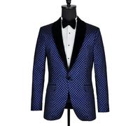 David WeJ Washington Jacquard Velvet Shawl Lapel Blazer - Blue - 52