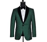 David WeJ Washington Jacquard Velvet Shawl Lapel Blazer - Green - 46