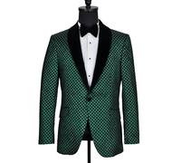 David WeJ Washington Jacquard Velvet Shawl Lapel Blazer - Green - 56