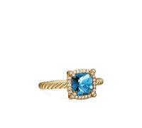 David Yurman 18kt yellow gold Petite Chatelaine topaz and diamond ring (7mm) - Blue 4-6-7.5-8.5