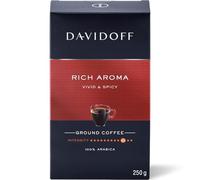 Davidoff Rich Aroma Ground Coffee - 100% Arabica, Intensity 10, Roast Level 4, Vivid & Spicy with Elegant Acidity & Fruity Notes - Vacuum-Packed 250g - Premium European Roast