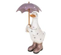 Davids Ducks Small White and Lilac Polka Dot Duck with Umbrella and Wellington Boots - Lovely Decorative Ornament - Great Gift Idea
