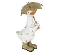 Davids Ducks - White & Green Polka Dot Duck with Umbrella and Wellington Boots (Small) - Charming Decorative Ornament