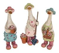 Davids Floral Garden Ducks - Complete Set of 3 - Duck Gardener Ornament Gift