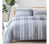 David's Home 100% Washed Cotton Duvet Cover Set King Size, Chambray Stripe Duvet Cover with Pillow Shams, 3pcs Ultra Soft and Breathable Bedding, 104x 90 Inches, Blue Beige