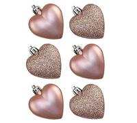 Davies 6 Pack 50mm Glitter / Plain Hearts Christmas Decoration - Rose Gold