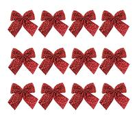 Christmas 12 Mini Tinsel Bows 6cm Tree Decoration - Red