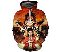 DAVIKO Anime One Piece Hoodie Trafalgar Law Cosplay Costume Monkey D Luffy Hoodies Sweatshirt Pullover, Red, S