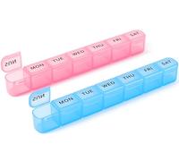 Daviky 2-Pack Premium Weekly Pill Organiser, 7 Day Pill Box - Food-Grade, Thick-Grade Construction, High-Impact Clear Compartments, Easy Open & Secure Close, Travel Pill Box for Medication Blue & Pink