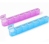 Daviky 2-Pack Premium Weekly Pill Organiser, 7 Day Pill Box - Food-Grade, Thick-Grade Construction, High-Impact Clear Compartments, Easy Open & Secure Close, Travel Pill Box for Medication Blue&purple