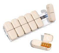 Daviky Magnetic Pill Organizer 2 Times a Day, Weekly AM PM, 7 Day, Khaki