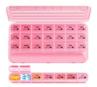 Daviky Monthly Pill Organizer 28 Day, 4 Week Pill Box with Removable Weekly Trays, Large BPA-Free Pill Organizer for Vitamins, Supplements and Medication, Travel Pill Case with Storage Box, Pink