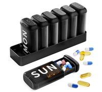 Daviky Pill Organizer 2 Times a Day, AM PM Pill Organizer 7 Day with 7 Removable Daily Cases, Weekly Pill Box with Large Print Labels, Easy Open Travel Pill Case for Vitamins and Medication, Black