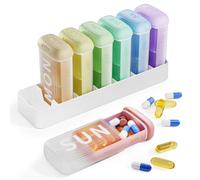 Daviky Pill Organizer 2 Times a Day, AM PM Pill Organizer 7 Day with 7 Removable Daily Cases, Weekly Pill Box with Large Print Labels, Easy Open Travel Pill Case for Vitamins and Medication, Rainbow