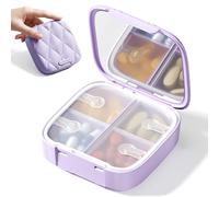 Daviky Small Pill Organizer for Purse, Travel Pill Box with Built-in Mirror, 4 Compartments Cute Pill Case for Daily Medication and Vitamins, Unique Open Design, Portable Medicine Organizer for Women