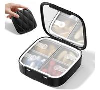 Daviky Small Pill Organizer for Purse, Travel Pill Box with Built-in Mirror, 4 Compartments Cute Pill Case for Daily Medication and Vitamins, Unique Open Design, Portable Medicine Organizer for Women